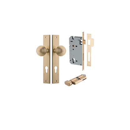 Iver Guildford Door Knob Rectangular Latch Pair, Passage Kit, Privacy Kit , Entrance Kit with High Security Lock - Brushed Brass