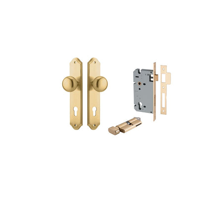 Iver Cambridge Door Knob Shouldered Latch Pair, Passage Kit, Privacy Kit , Entrance Kit with High Security Lock - Brushed Brass