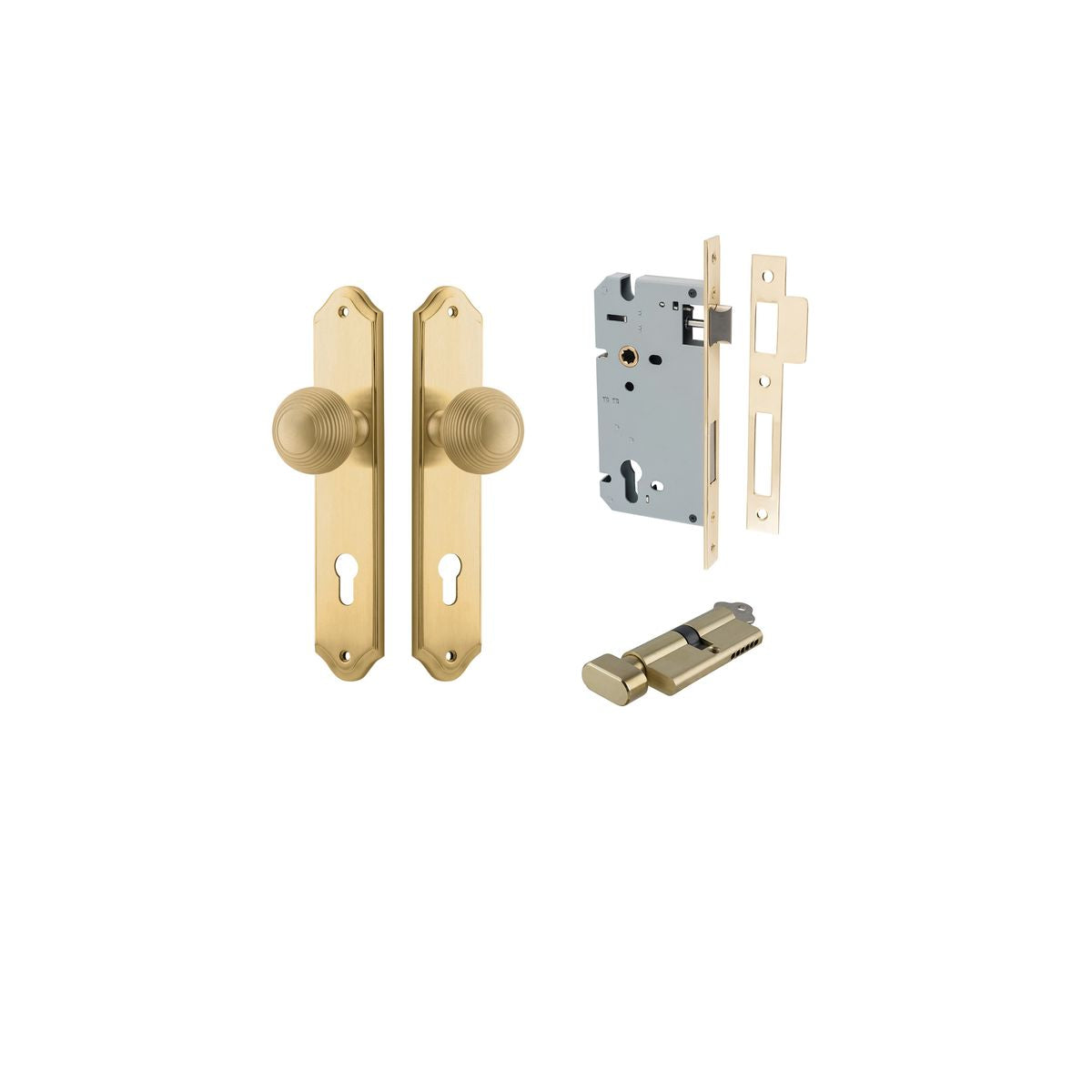 Iver Guildford Door Knob Shouldered Latch Pair, Passage Kit, Privacy Kit , Entrance Kit with High Security Lock -Brushed Brass