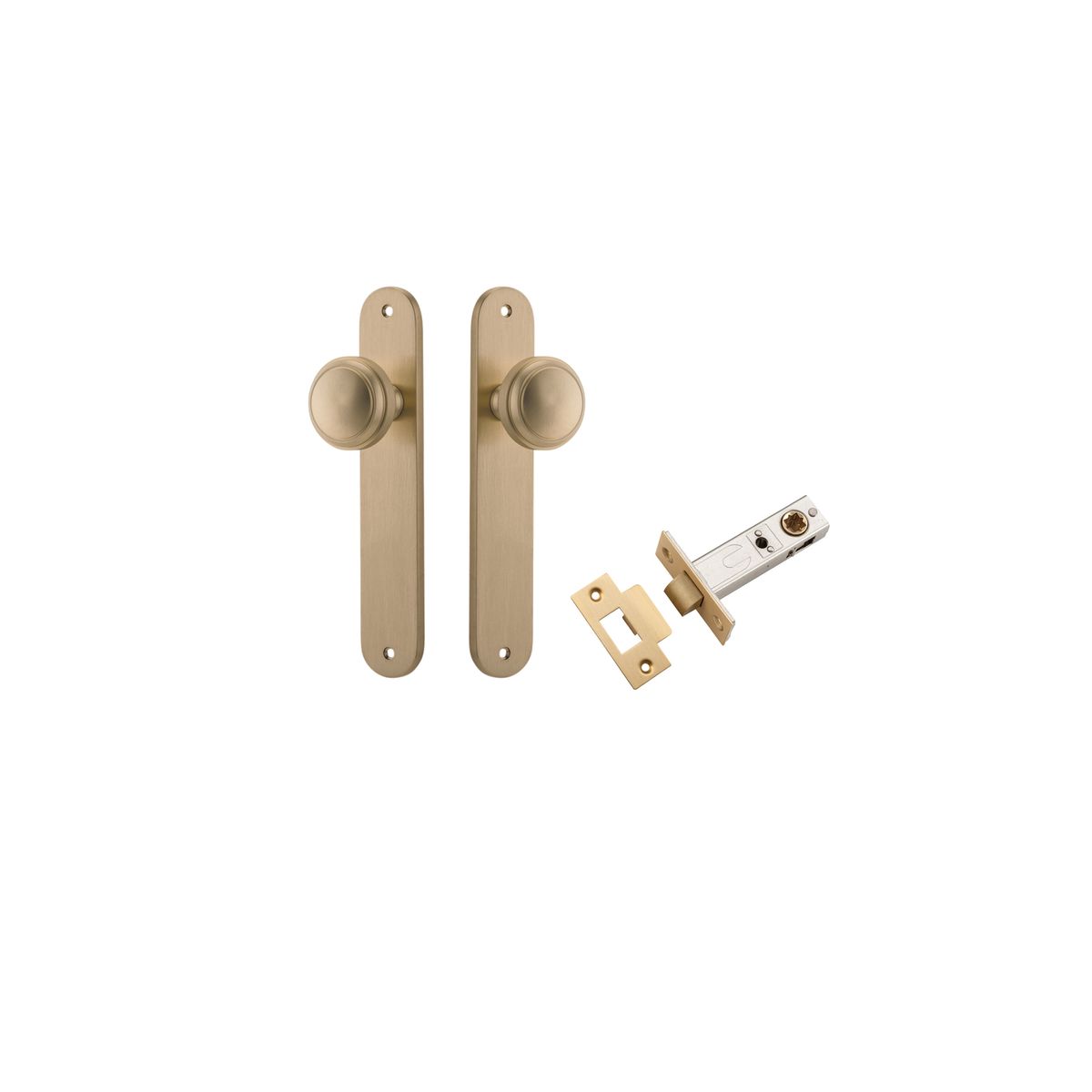 Iver Paddington  Door Knob Oval Latch Pair, Passage Kit, Privacy Kit , Entrance Kit with High Security Lock - Brushed Brass
