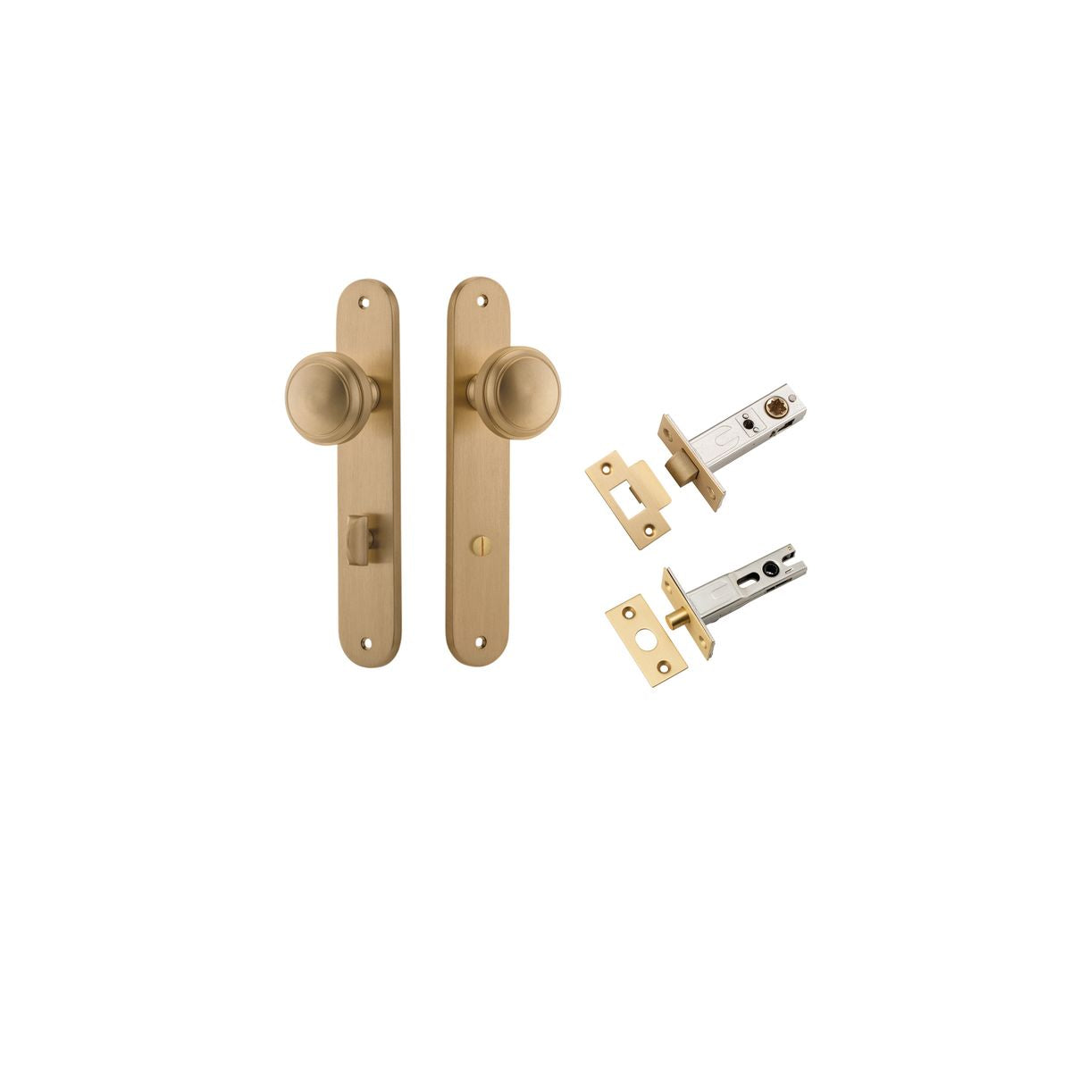 Iver Paddington  Door Knob Oval Latch Pair, Passage Kit, Privacy Kit , Entrance Kit with High Security Lock - Brushed Brass