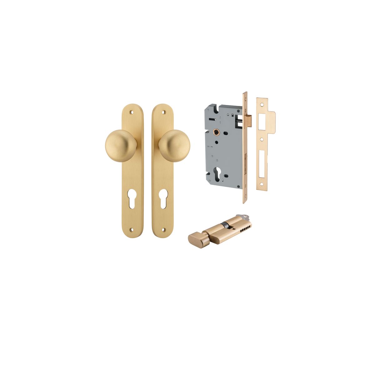 Iver Cambridge Door Knob Oval Concealed Fix Pair, Passage Kit, Privacy Kit , Entrance Kit with High Security Lock - Brushed Brass