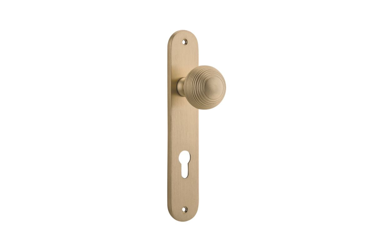 Iver Guildford Door Knob Oval Latch Pair, Passage Kit, Privacy Kit , Entrance Kit with High Security Lock - Brushed Brass