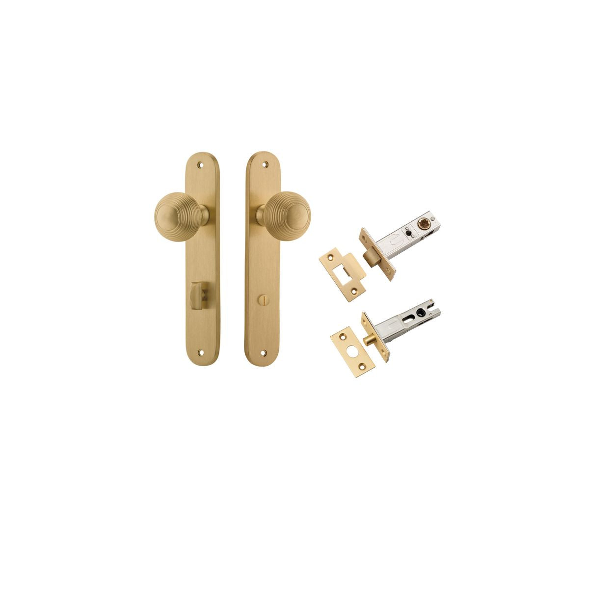 Iver Guildford Door Knob Oval Latch Pair, Passage Kit, Privacy Kit , Entrance Kit with High Security Lock - Brushed Brass