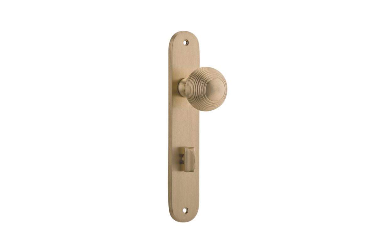 Iver Guildford Door Knob Oval Latch Pair, Passage Kit, Privacy Kit , Entrance Kit with High Security Lock - Brushed Brass