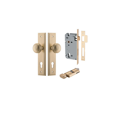 Iver Paddington  Door Knob Stepped Latch Pair, Passage Kit, Privacy Kit , Entrance Kit with High Security Lock - Brushed Brass