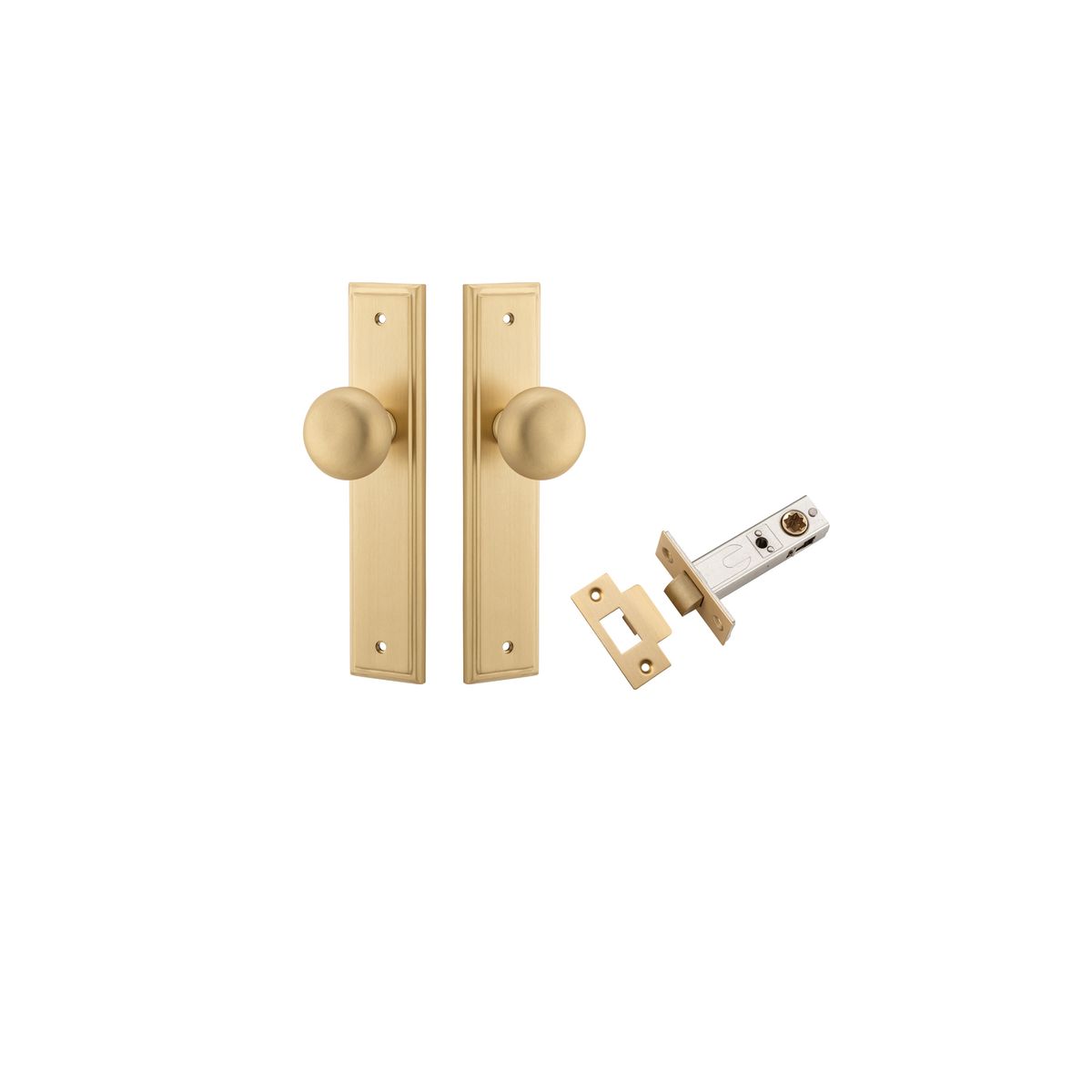 Iver Cambridge Door Knob Stepped Latch Pair, Passage Kit, Privacy Kit , Entrance Kit with High Security Lock - Brushed Brass