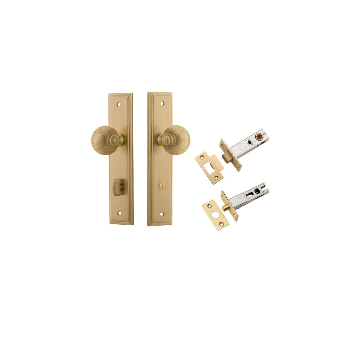 Iver Guildford Door Knob Stepped Latch Pair, Passage Kit, Privacy Kit , Entrance Kit with High Security Lock - Brushed Brass