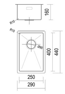 BURNS & FERALL TOPMOUNT/FLUSH OR UNDERMOUNT R10  LENGTH - AVAILABLE IN 6 SIZES : 290MM ,380MM  ,440MM ,490MM ,540MM ,590MM  - STAINLESS STEEL