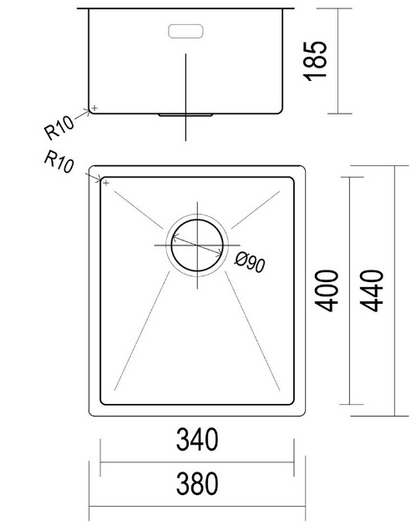 BURNS & FERALL TOPMOUNT/FLUSH OR UNDERMOUNT R10  LENGTH - AVAILABLE IN 6 SIZES : 290MM ,380MM  ,440MM ,490MM ,540MM ,590MM  - STAINLESS STEEL