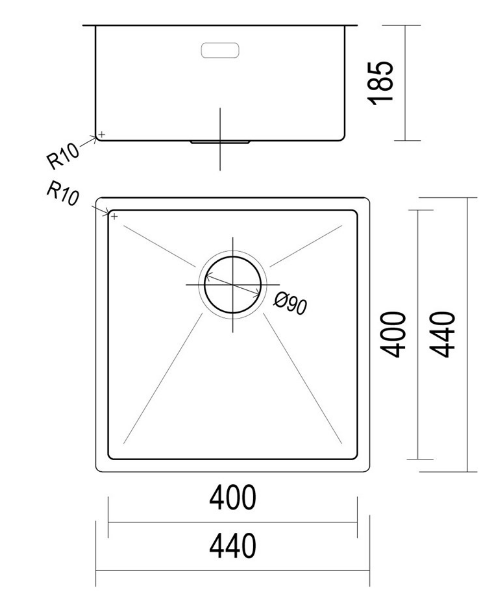 BURNS & FERALL TOPMOUNT/FLUSH OR UNDERMOUNT R10  LENGTH - AVAILABLE IN 6 SIZES : 290MM ,380MM  ,440MM ,490MM ,540MM ,590MM  - STAINLESS STEEL