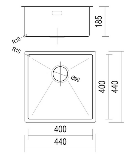 BURNS & FERALL TOPMOUNT/FLUSH OR UNDERMOUNT R10  LENGTH - AVAILABLE IN 6 SIZES : 290MM ,380MM  ,440MM ,490MM ,540MM ,590MM  - STAINLESS STEEL