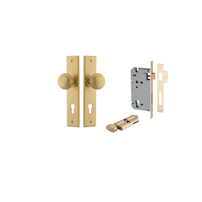 Iver Cambridge Door Knob Chamfered  Concealed Fix Pair Passage Kit, Privacy Kit , Entrance Kit with High Security Lock -Brushed Brass