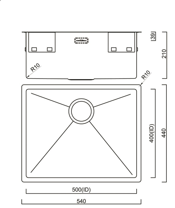 BURNS & FERALL TOPMOUNT/FLUSH OR UNDERMOUNT R10  LENGTH - AVAILABLE IN 6 SIZES : 290MM ,380MM  ,440MM ,490MM ,540MM ,590MM  - STAINLESS STEEL