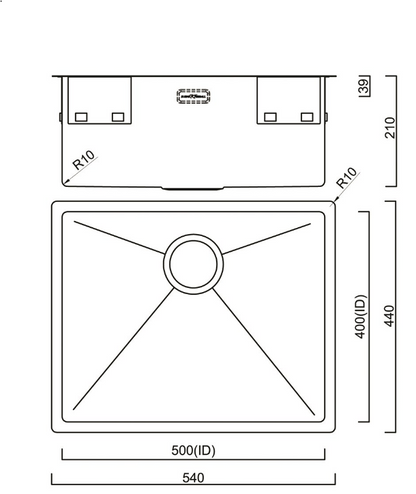BURNS & FERALL TOPMOUNT/FLUSH OR UNDERMOUNT R10  LENGTH - AVAILABLE IN 6 SIZES : 290MM ,380MM  ,440MM ,490MM ,540MM ,590MM  - STAINLESS STEEL
