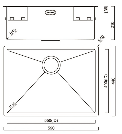 BURNS & FERALL TOPMOUNT/FLUSH OR UNDERMOUNT R10  LENGTH - AVAILABLE IN 6 SIZES : 290MM ,380MM  ,440MM ,490MM ,540MM ,590MM  - STAINLESS STEEL
