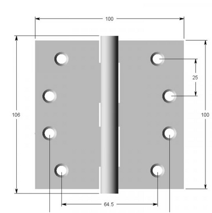 Lohala Hinge Stainless Steel 316 Heavy Duty 100mm x 100mm x 3.0mm ,8mm Pin 3.5mm Clearance Fixed Button Pin Polished & Satin