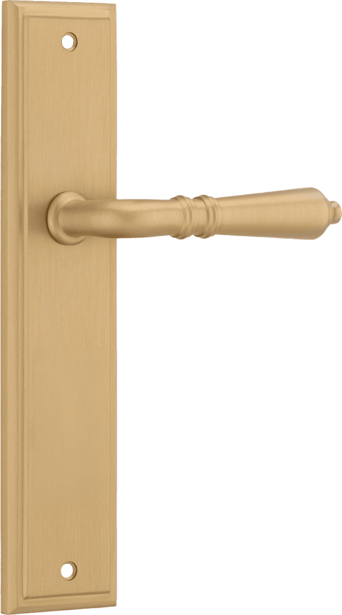 Iver Sarlat  Door Lever Stepped Latch Pair, Passage Kit, Privacy Kit , Entrance Kit with High Security Lock -Brushed Brass