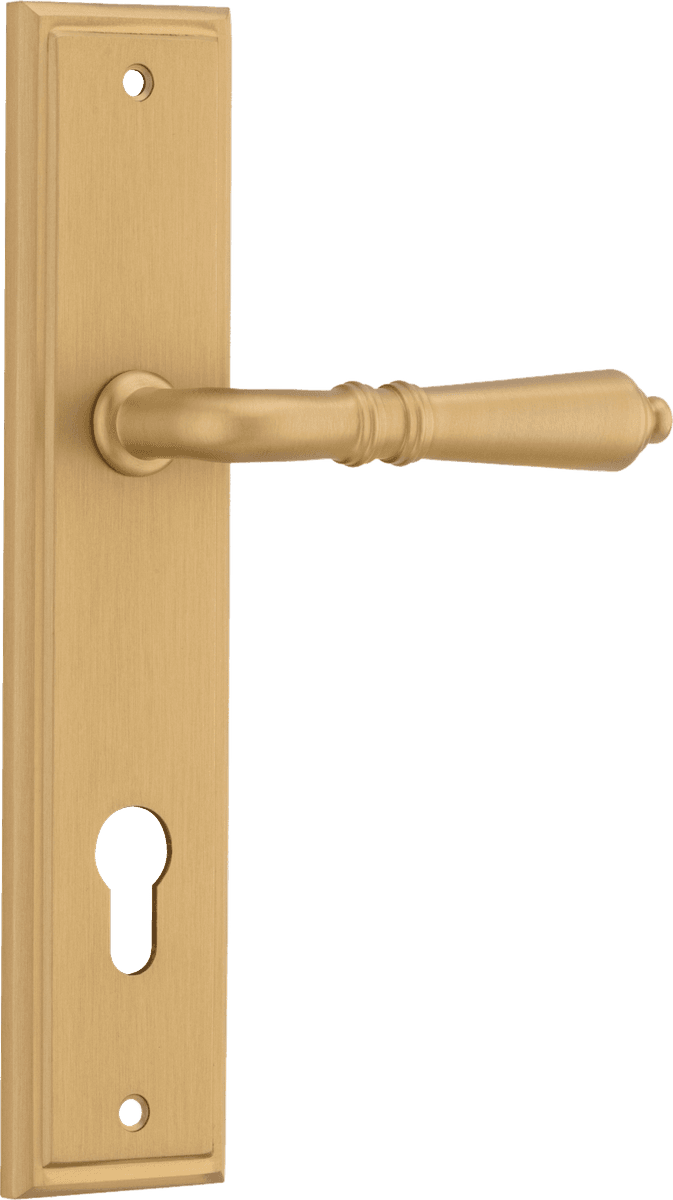 Iver Sarlat  Door Lever Stepped Latch Pair, Passage Kit, Privacy Kit , Entrance Kit with High Security Lock -Brushed Brass