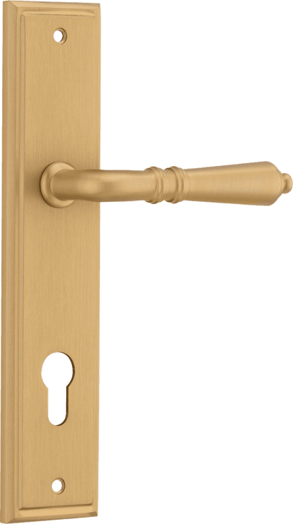 Iver Sarlat  Door Lever Stepped Latch Pair, Passage Kit, Privacy Kit , Entrance Kit with High Security Lock -Brushed Brass