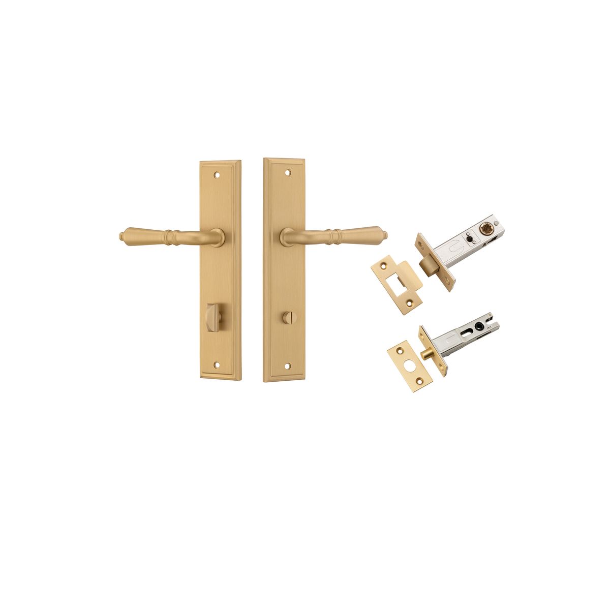 Iver Sarlat  Door Lever Stepped Latch Pair, Passage Kit, Privacy Kit , Entrance Kit with High Security Lock -Brushed Brass