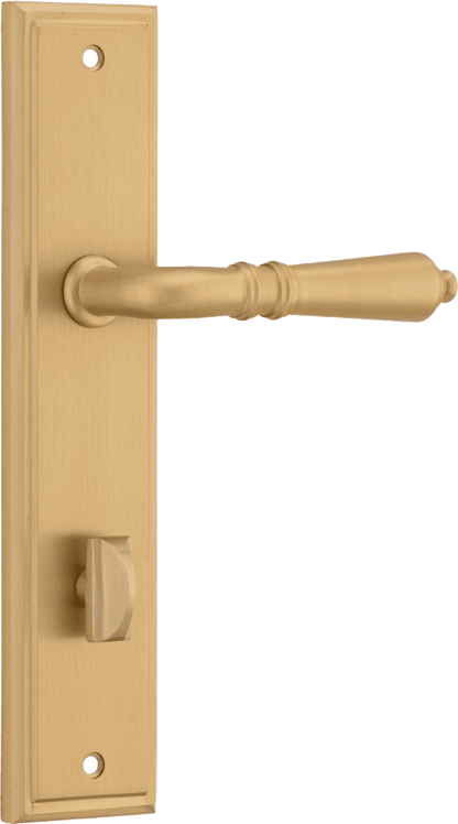 Iver Sarlat  Door Lever Stepped Latch Pair, Passage Kit, Privacy Kit , Entrance Kit with High Security Lock -Brushed Brass