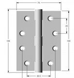 Lohala Hinge Stainless Steel 316 Heavy Duty 100mm x 75mm x 3.0mm ,8mm Pin 3.5mm Clearance Fixed Button Pin Polished & Satin