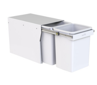 Hideaway Waste Bin ,Compact Floor Mount Range, 2 x 20Litres Bucket Height 308 x Width 298 x Depth 510mm, Handle pull and Door pull - Arctic White & Cinder  ( Available in 4 Sizes : 1 x 15Ltr ,1 x 20Ltr ,2 x 15Ltr ,2 x 20Ltr )