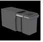 Hideaway Waste Bin ,Compact Floor Mount Range, 2 x 20Litres Bucket Height 308 x Width 298 x Depth 510mm, Handle pull and Door pull - Arctic White & Cinder  ( Available in 4 Sizes : 1 x 15Ltr ,1 x 20Ltr ,2 x 15Ltr ,2 x 20Ltr )