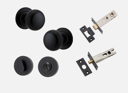 Iver Cambridge Door Knob 0203 Round Rose Matt Black - Passage kit ,privacy kit & Entrance Kit (Dual Function 5 pin and Key Thumb 6 Pin)