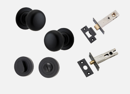 Iver Cambridge Door Knob 0203 Round Rose Matt Black - Passage kit ,privacy kit & Entrance Kit (Dual Function 5 pin and Key Thumb 6 Pin)
