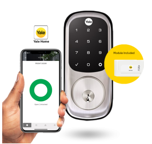 YALE ASSURE KEYED SMART-READY LOCK WITH PULL HANDLE SET SATIN NICKEL & MATT BLACK