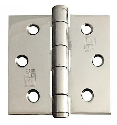 Lohala Hinge Stainless Steel 316 Heavy Duty 75mm x 75mm x 2.5mm ,7mm Fixed Button Pin Polished & Satin