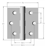 Lohala Hinge Stainless Steel 316 Heavy Duty 75mm x 75mm x 2.5mm ,7mm Fixed Button Pin Polished & Satin