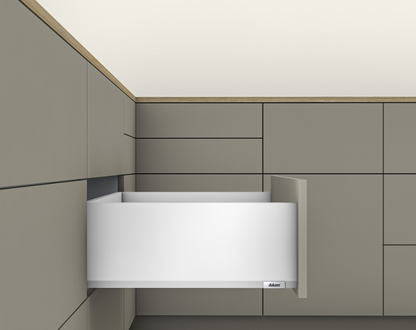 Blum Merivobox Kitset Pull Out - Pure -E Height 209mm ( E Pure ) - 40kg & 70kg  Length Available in 6 sizes : 270mm ,350mm ,400mm ,450mm ,500mm & 550mm - Orion Grey