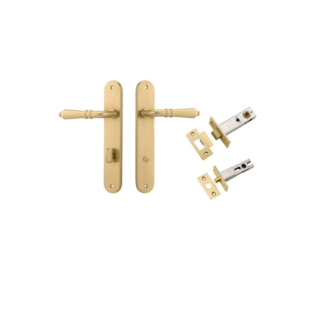 Iver Sarlat  Door Lever Oval Latch Pair, Passage Kit, Privacy Kit , Entrance Kit with High Security Lock - Brushed Gold PVD