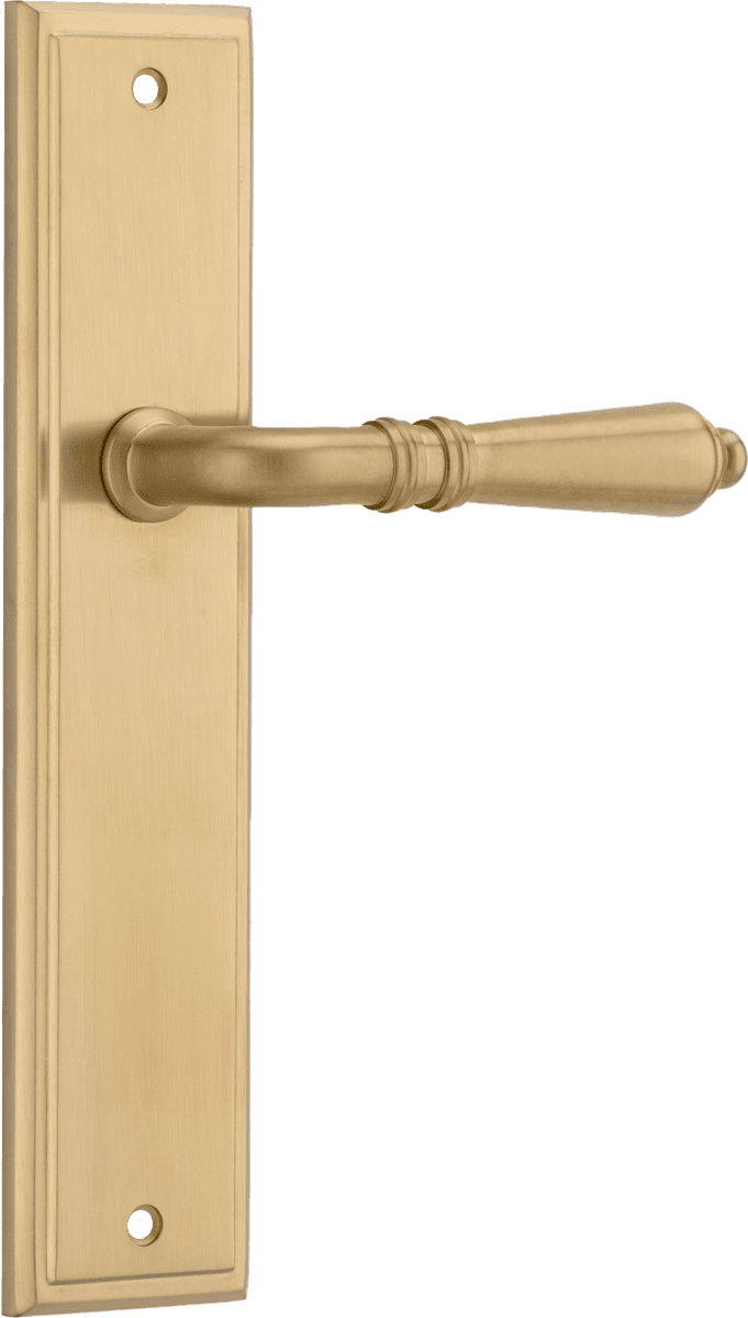 Iver Sarlat  Door Lever Stepped Latch Pair, Passage Kit, Privacy Kit , Entrance Kit with High Security Lock - Brushed Gold PVD