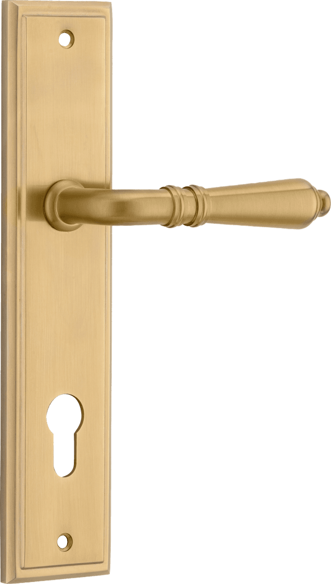 Iver Sarlat  Door Lever Stepped Latch Pair, Passage Kit, Privacy Kit , Entrance Kit with High Security Lock - Brushed Gold PVD