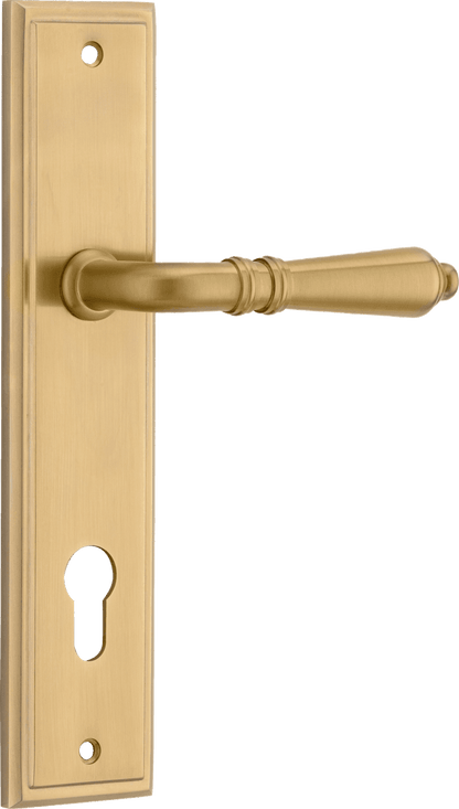 Iver Sarlat  Door Lever Stepped Latch Pair, Passage Kit, Privacy Kit , Entrance Kit with High Security Lock - Brushed Gold PVD