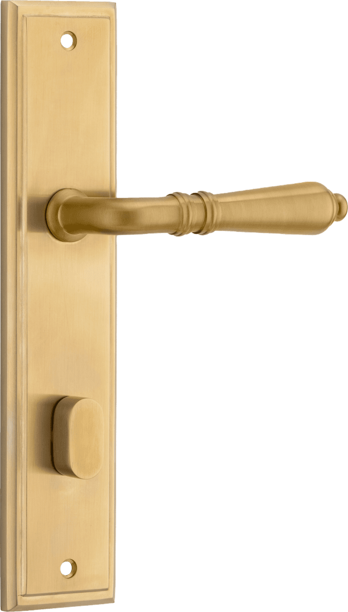 Iver Sarlat  Door Lever Stepped Latch Pair, Passage Kit, Privacy Kit , Entrance Kit with High Security Lock - Brushed Gold PVD