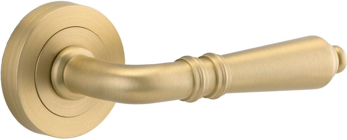 Iver Sarlat  Door Lever Rose Round Concealed Fix Pair, Passage Kit, Privacy Kit , Entrance Kit with High Security Lock - Brushed Gold PVD