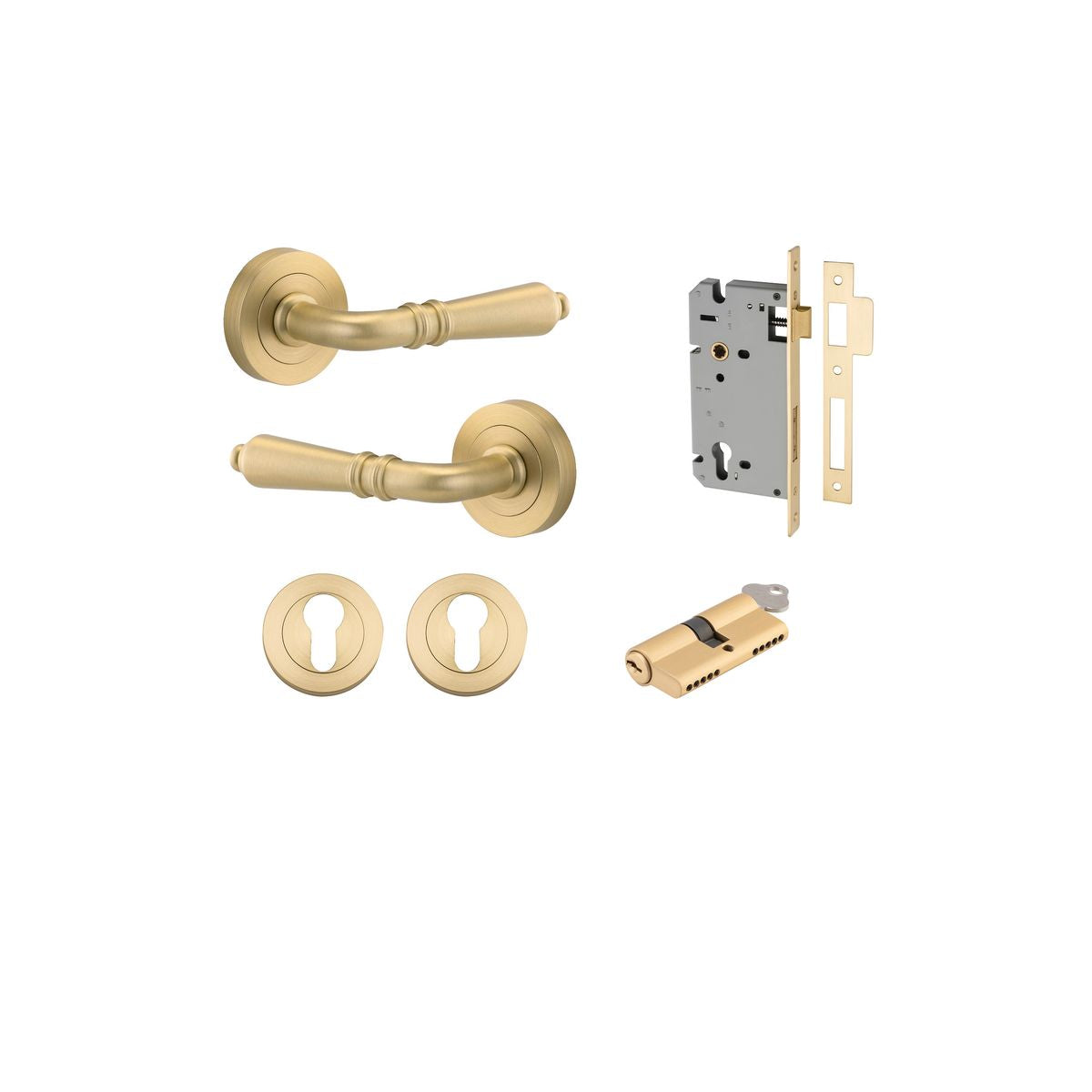 Iver Sarlat  Door Lever Rose Round Concealed Fix Pair, Passage Kit, Privacy Kit , Entrance Kit with High Security Lock - Brushed Gold PVD