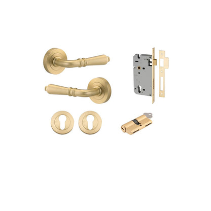 Iver Sarlat  Door Lever Rose Round Concealed Fix Pair, Passage Kit, Privacy Kit , Entrance Kit with High Security Lock - Brushed Gold PVD