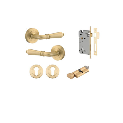 Iver Sarlat  Door Lever Rose Round Concealed Fix Pair, Passage Kit, Privacy Kit , Entrance Kit with High Security Lock - Brushed Gold PVD