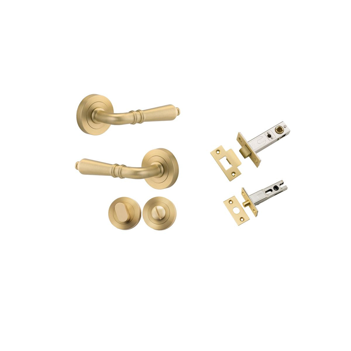 Iver Sarlat  Door Lever Rose Round Concealed Fix Pair, Passage Kit, Privacy Kit , Entrance Kit with High Security Lock - Brushed Gold PVD