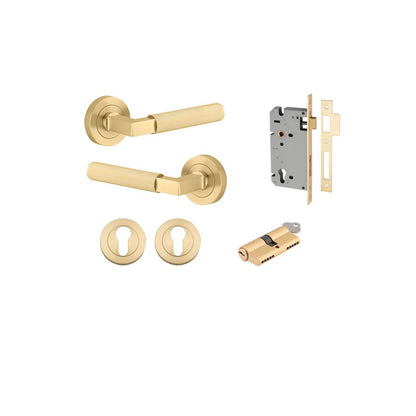 Iver Brunswick  Door Lever Rose Round Concealed Fix Pair, Passage Kit, Privacy Kit , Entrance Kit with High Security Lock - Brushed Gold PVD