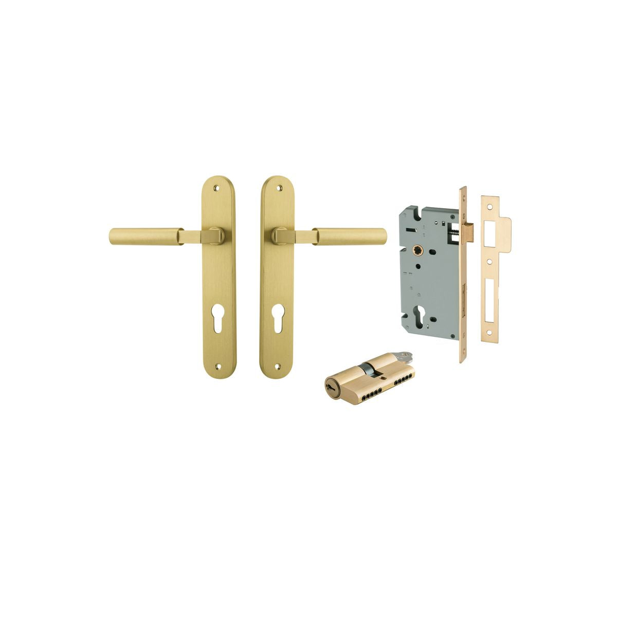 Iver Berlin Door Lever Oval Latch Pair, Passage Kit, Privacy Kit , Entrance Kit with High Security Lock - Brushed Gold PVD