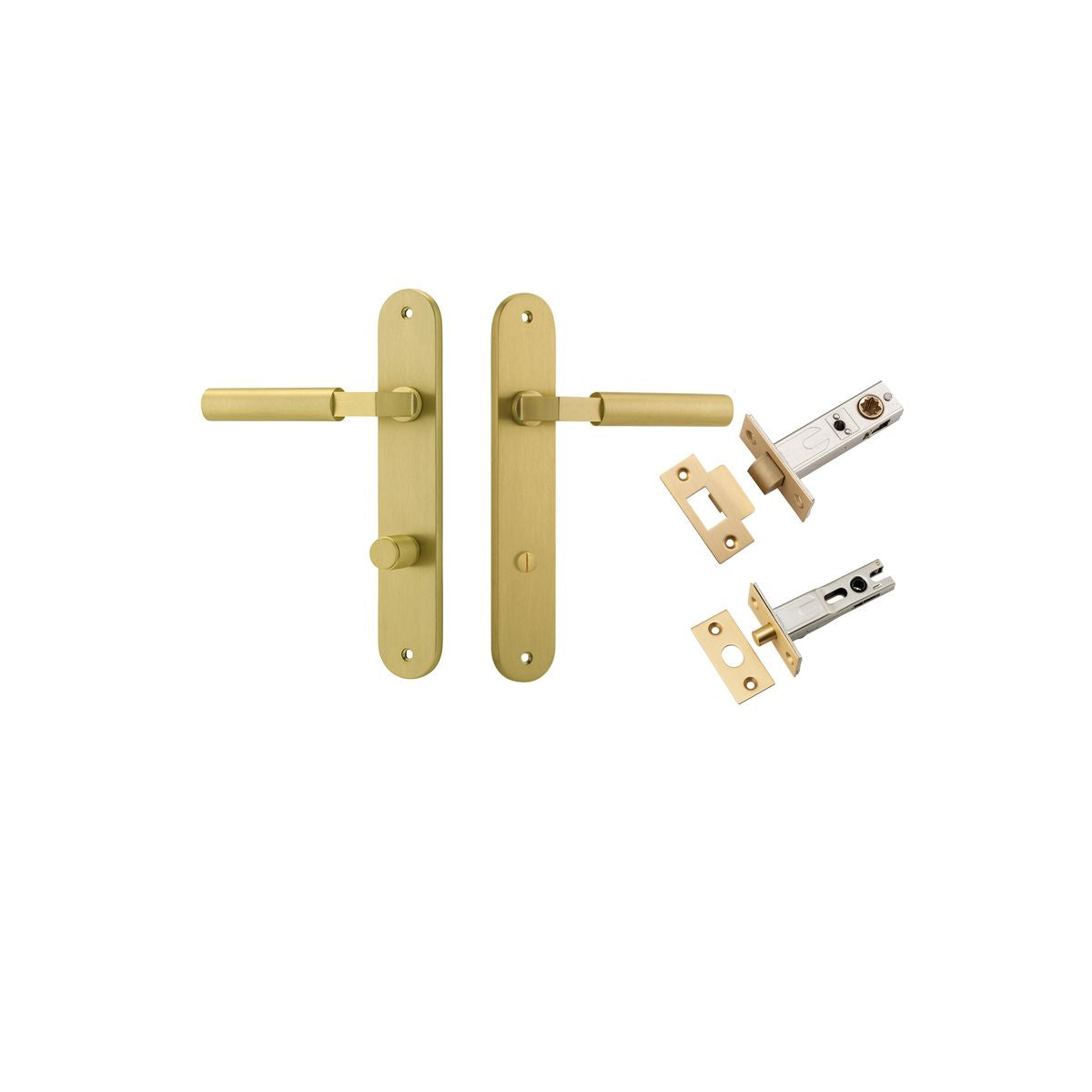 Iver Berlin Door Lever Oval Latch Pair, Passage Kit, Privacy Kit , Entrance Kit with High Security Lock - Brushed Gold PVD