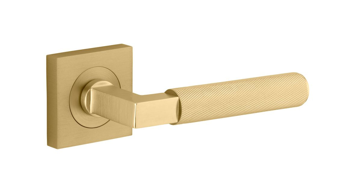 Iver Brunswick  Door Lever Rose Square Concealed Fix Pair, Passage Kit, Privacy Kit , Entrance Kit with High Security Lock - Brushed Gold PVD