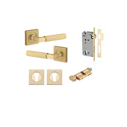 Iver Brunswick  Door Lever Rose Square Concealed Fix Pair, Passage Kit, Privacy Kit , Entrance Kit with High Security Lock - Brushed Gold PVD